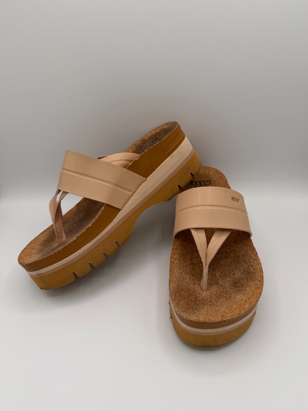 Reef Women's Platform Thong Sandals in Beige and Tan